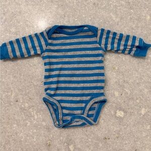 Carter’s Striped Blue and Gray NB Baby Onesie Long Sleeve